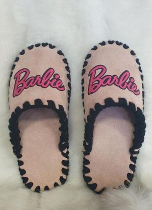 Фетровые теплые тапки тапочки ручной работы с принтом барби