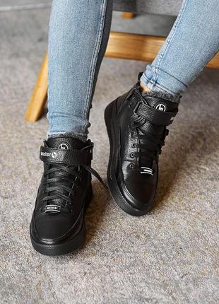 Подростковые черные зимние ботинки на мальчика, кожаные/натуральная кожа-подростковая обувь на зиму9 фото