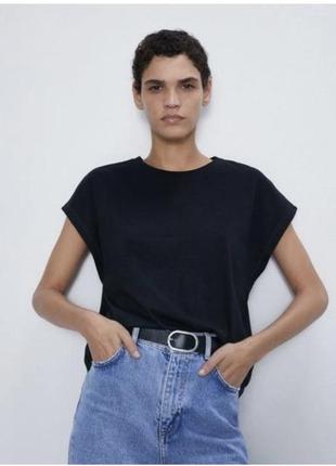 Блуза, футболка, від zara, чорна, широка, котон