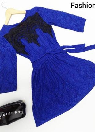 Женское праздничное платье синего цвета с блестками со средним рукавом от бренда fashion