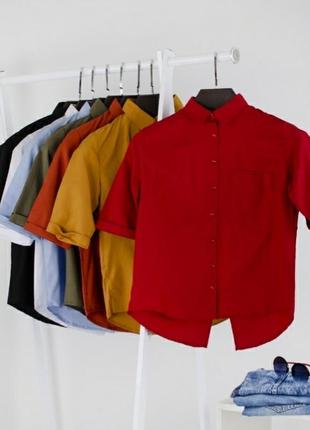 Стильна червона сорочка блузка з кишенями модна3 фото