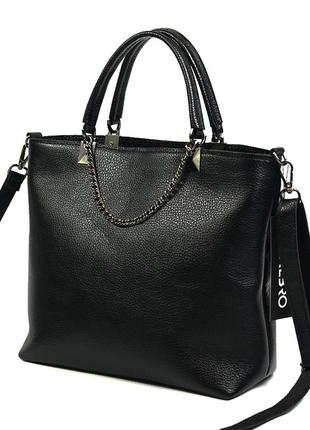 Чорна жіноча шкіряна сумка з ручками, молодіжна класична сумочка з натуральної чорної шкіри2 фото