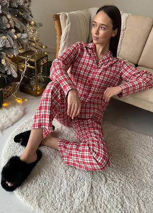 Піжама / костюм для дому жіночий фланелевий принт клітинка