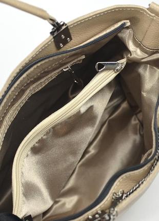 Бежевая женская сумка из натуральной кожи, молодежная кожаная сумочка с ручками и ремешком на плечо8 фото