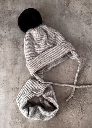 Зимний детский комплект шапка с хомутом с бубоном 2роки/52 см1 фото