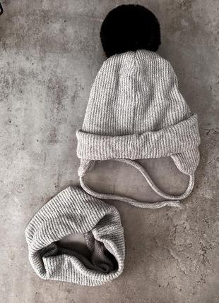 Зимний детский комплект шапка с хомутом с бубоном 2роки/52 см4 фото