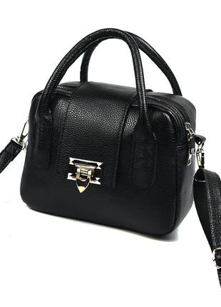 Мини сумочка черная женская из натуральной кожи с ручками, молодежная маленькая кожаная сумка кросс3 фото