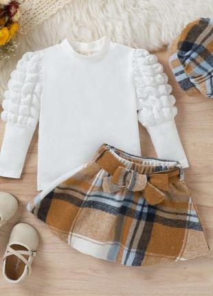 Дитячий комплект гольф+спідничка+берет+пояс