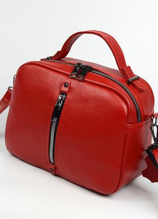 Красная кожаная женская сумочка кросс боди на плечо, молодежная мини сумка из натуральной кожи2 фото