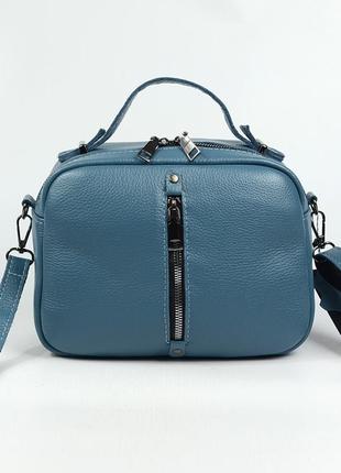 Блакитна жіноча шкіряна маленька сумка крос боді через плече з ручкою5 фото