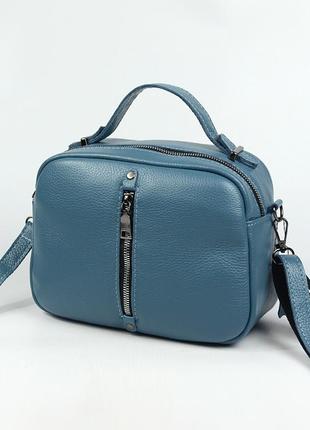 Блакитна жіноча шкіряна маленька сумка крос боді через плече з ручкою8 фото