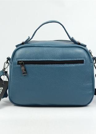 Блакитна жіноча шкіряна маленька сумка крос боді через плече з ручкою6 фото