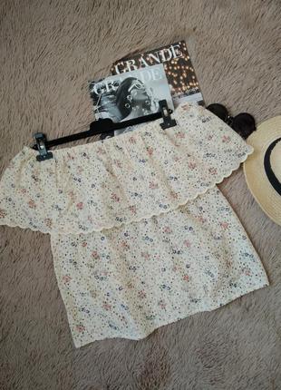 Хлопковая ажурная блузка с открытыми плечами/блуза/кофточка/топ1 фото