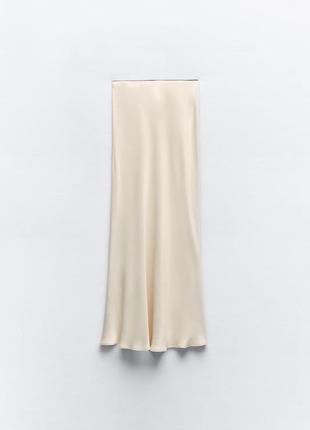 Атласная юбка с сетевым бежевая zara new5 фото