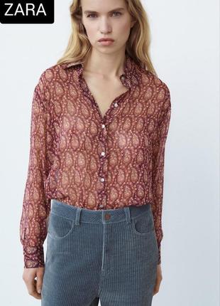 Сорочка жіноча струящая в принт вільного крою від бренду zara xl