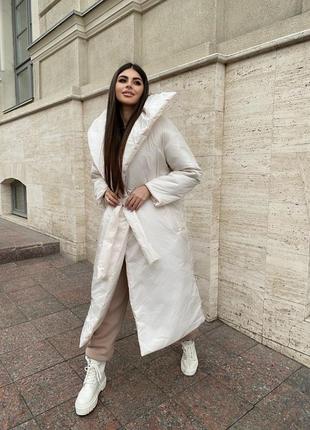 Жіноча зимова довга куртка одіяло з поясом4 фото