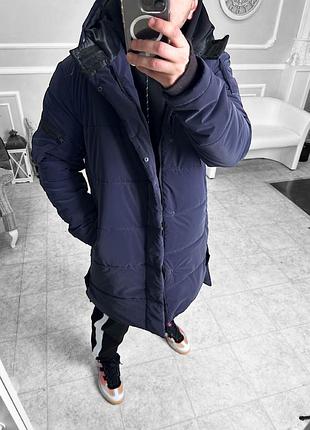 Куртка пуховик длинная синяя