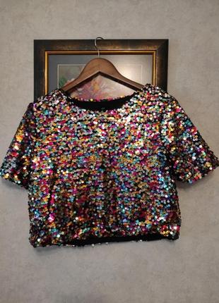 Яскравий ефектний топ блуза в райдужних паєтках2 фото