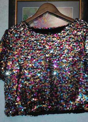 Яскравий ефектний топ блуза в райдужних паєтках4 фото