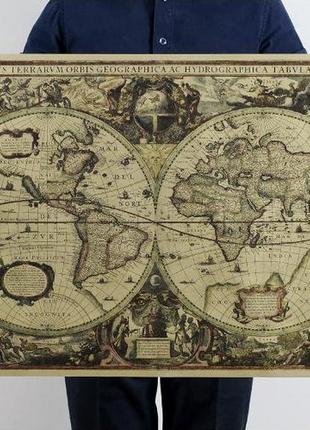 Велика, vintage карта світу під старовину. карта на стіну1 фото
