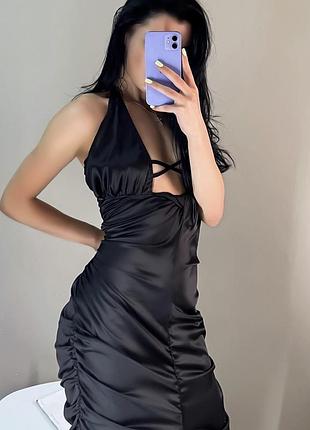 Новое вечернее черное платье длинное платье миди с вырезами черное платье с сборкой новогоднее праздничное платье