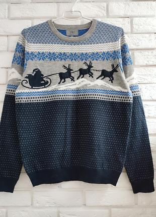 Новогодний свитер рождественский олени орнамент лампочки