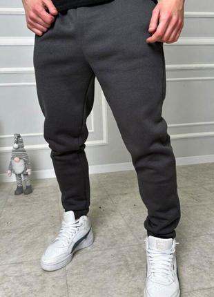 Штаны спортивные тёплые мужские на флисе укороченные