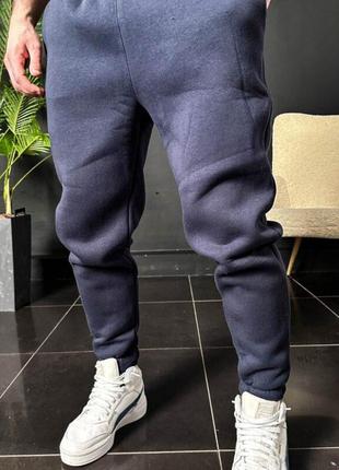 Штаны спортивные тёплые мужские на флисе укороченные