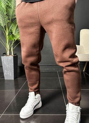 Штаны спортивные тёплые мужские на флисе укороченные