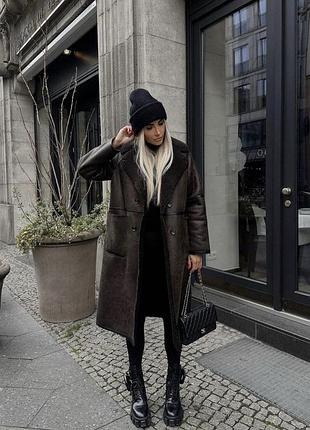 Длинная дубленка zara, двухсторонняя