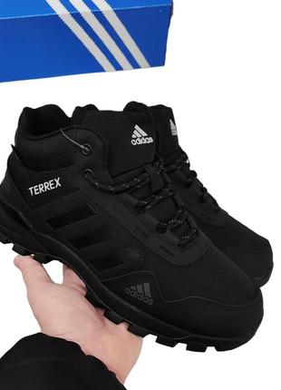 Зимние кроссовки adidas terrex black orange чёрные (мех)5 фото