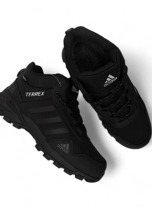 Зимние кроссовки adidas terrex black orange чёрные (мех)7 фото