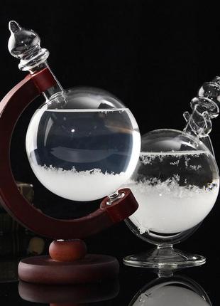 Барометр штормгласс resteq глобус большой, капля storm glass на темной деревянной подставке4 фото