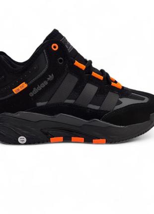 Зимние кроссовки adidas niteball black orange чёрные с оранжевым (мех)6 фото
