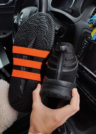Зимние кроссовки adidas niteball black orange чёрные с оранжевым (мех)4 фото