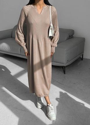 Вязанное платье миди с объёмным рукавом шерсть кашемир8 фото