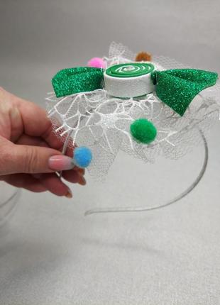 Обруч на голову конфетка корона обідок обруч до карнавального костюма цукерка карамелька (зелений)1 фото
