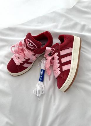 Шикарные женские кроссовки adidas campus scarlet pink premium вишнёвые с розовым2 фото