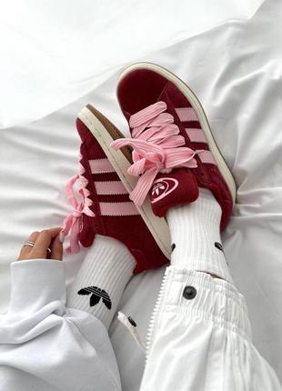 Шикарные женские кроссовки adidas campus scarlet pink premium вишнёвые с розовым7 фото