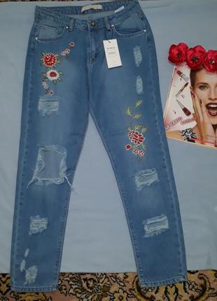 Джинсы джинси женские  размер 44 / 10 не стрейч новые рваные2 фото