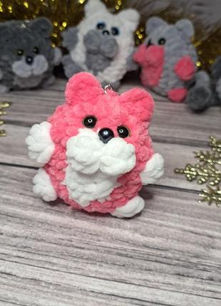 Брелок котик розовый с белым. игрушка котик. ручная рабтта. hand made