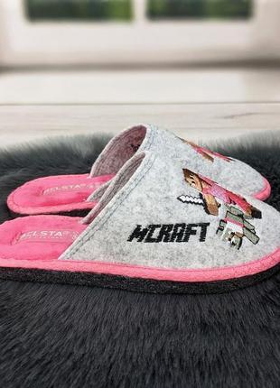 Тапочки фетровые паркетные белста для девочки серые с розовым minecraft 51222 фото