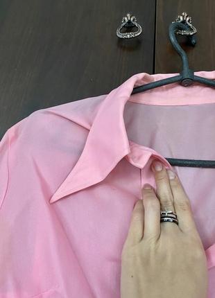 Нежная розовая лёгкая рубашка с воротником длинный рукав на пуговицах2 фото