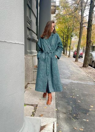 Длинное пальто oversize шерстяное с утеплителем6 фото