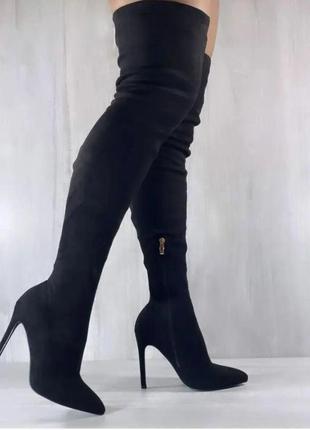 Жіночі замшеві ботфорти на шпильці