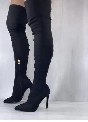 Жіночі замшеві ботфорти на шпильці