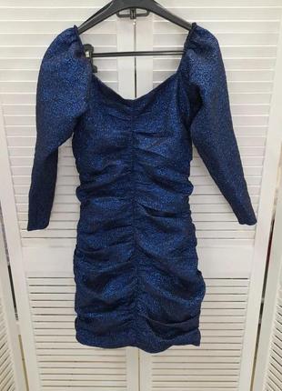 Блестящее синее платье нарядное на новый год 36 gina tricot9 фото