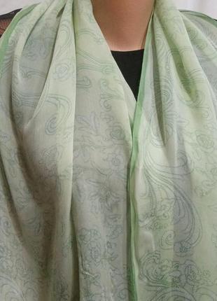 Нежно-зеленый шарфик из натурального шелка+подарок7 фото
