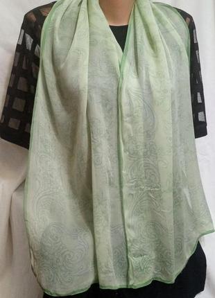 Нежно-зеленый шарфик из натурального шелка+подарок5 фото