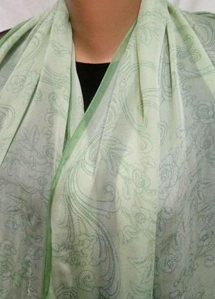 Нежно-зеленый шарфик из натурального шелка+подарок10 фото